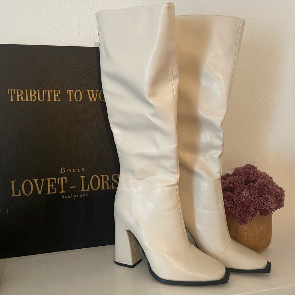 ASOS Cream Knee-High Boots